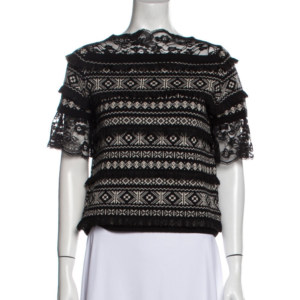 Love Moschino Virgin Wool Striped Sweater with Lace Detail